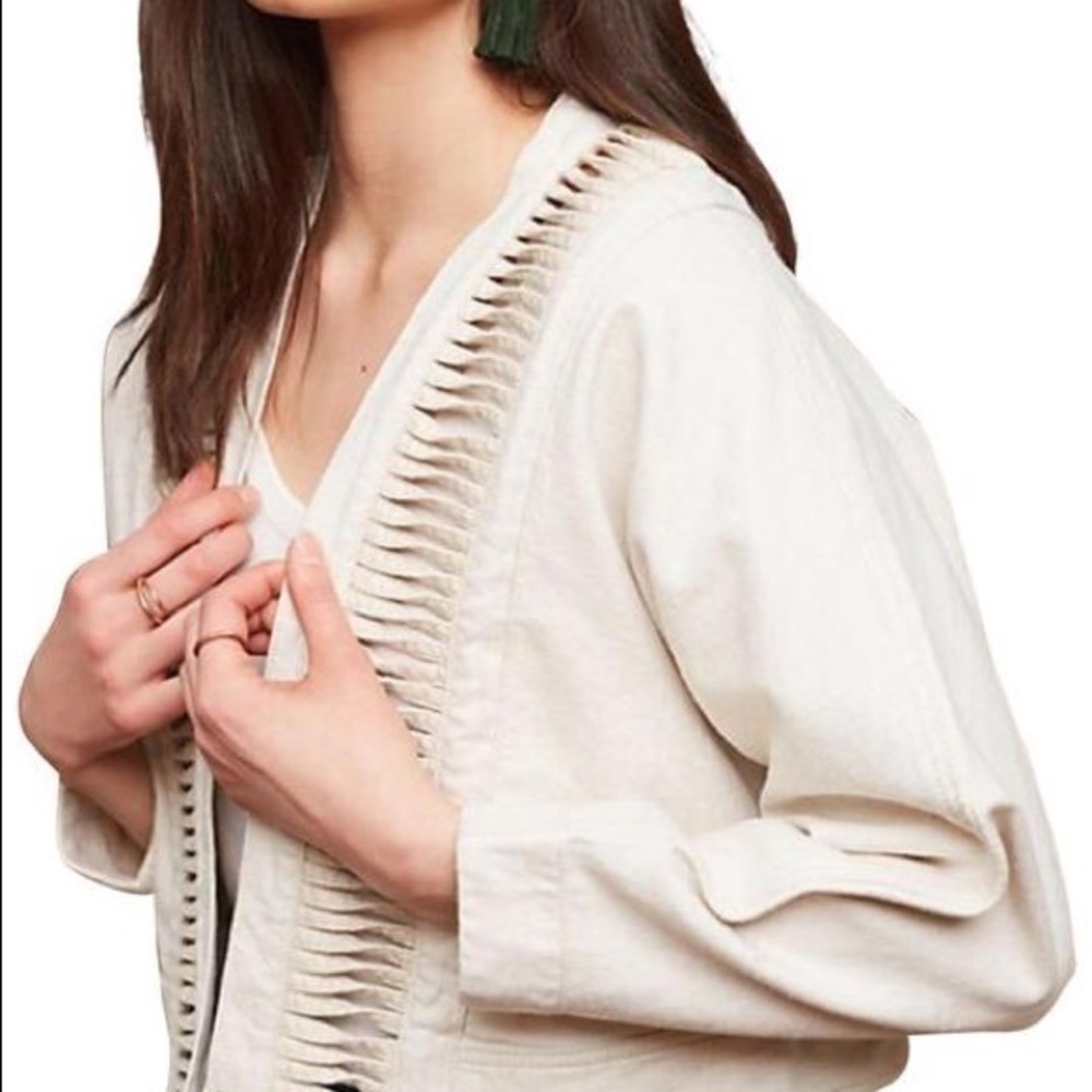 Anthropologie HEI HEI Lader linen cut out jacket cropped beige oversized XS/S/M